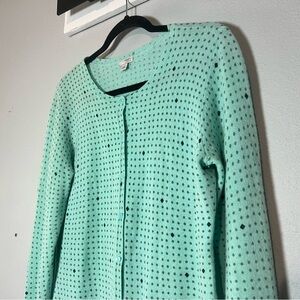 Halogen Mint Green Polka Dot Cashmere Cardigan Sweater Button Up Size Large Flaw
